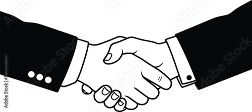 Black and white handshake illustration symbolizing agreement, cooperation, partnership, business greeting, and formal mutual understanding