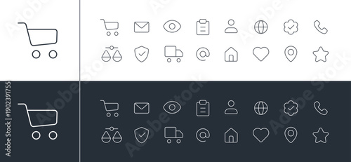 Minimalist Outline E-commerce Icon Set. Linear Online Store Interface Symbols.
