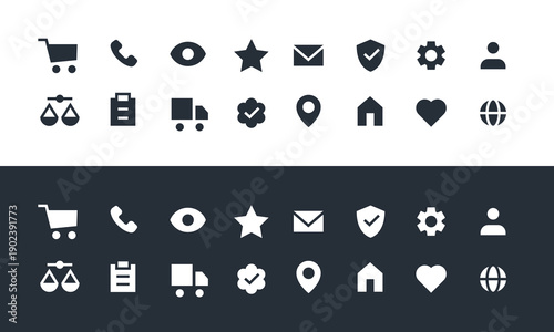 Filled Solid E-commerce Icon Set. Bold Online Store Interface Symbols.
