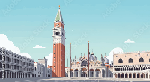 Pixel art depiction of a grand European square with a tall clock tower