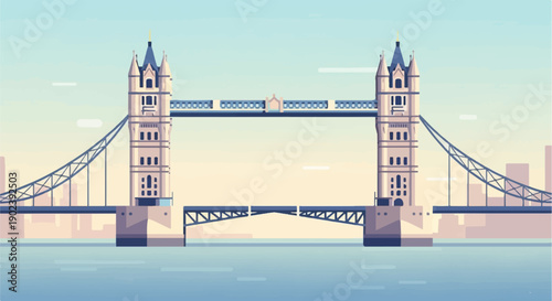 Pixelated digital art shows a famous bridge with two towers and a movable span