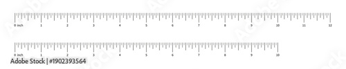 Ruler scale, measuring chart with 10 and 12 inches. Length measurement distance, height, math. Template of sewing tool with ten and twelve inch.