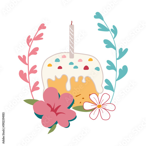 Baking Easter cake, flower arrangement