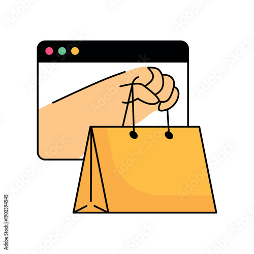 Illustration of hand grasping shopping bag handles