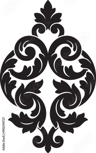 Bild auf Leinwand Minimalist solid black floral ornament damask symbol for luxury branding and logo design