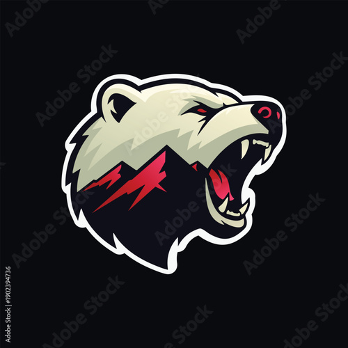 Aggressive Cartoon Mountain and Bear Head Illustration Design