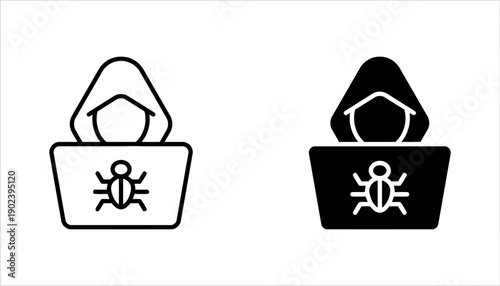 Hacker identity theft computer security and cybercrime concept icon set