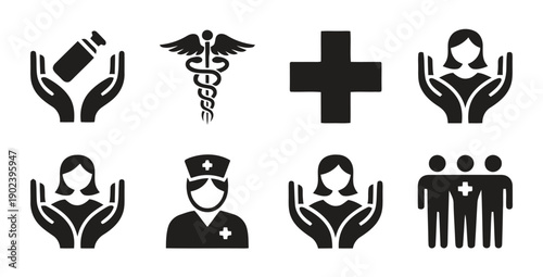 Healthcare and medical symbols for health services and care
