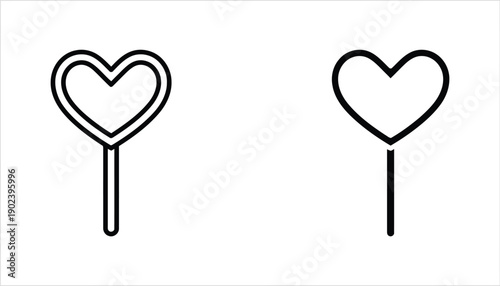 Heart shaped lollipop candy linear and solid silhouette icon set