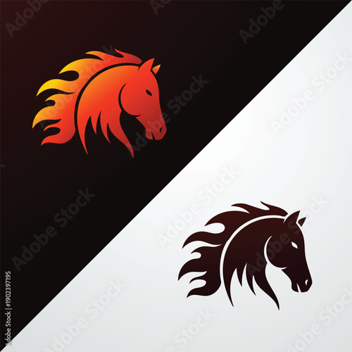 Dual Horse Head Logos in in Orange and Brown Gradient