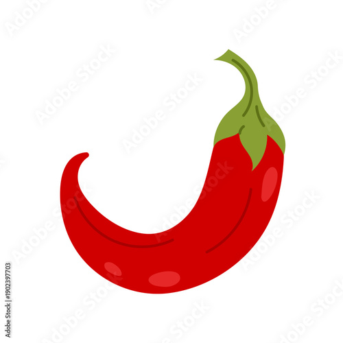 Spicy red chili pepper vector illustration isolated on white. Hot taste and heat. For menu, cooking, recipe.
