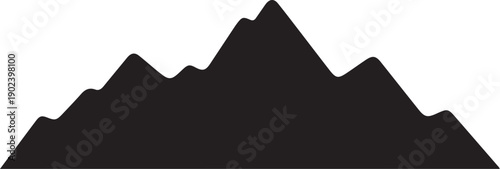 Black Silhouette of Mountain Peaks Against White Background
