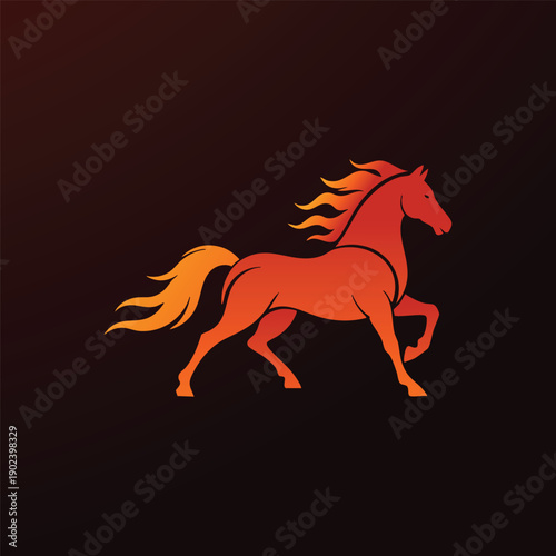 Running Red Horse Silhouette Vector Illustration with Dark Background
