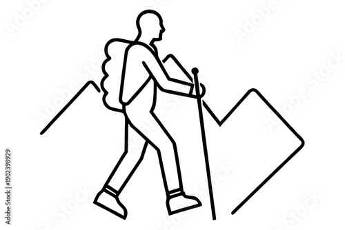 line art Hiker Walking Silhouette Vector, Outdoor Adventure Illustration