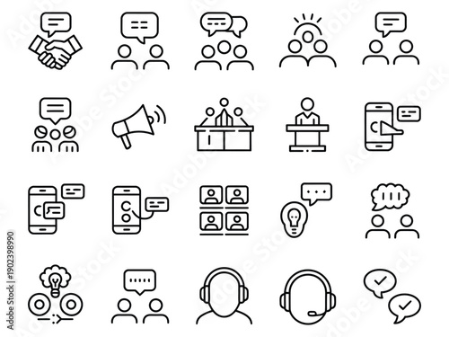 Set of modern communication and teamwork icons for business and social media use