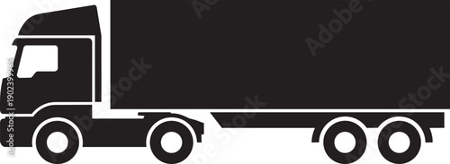 Semi Truck Silhouette in Dark Monochrome with Simple Clean Lines on White Background for Logistics
