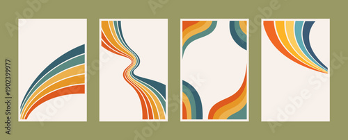 Slika na platnu Retro Rainbow Wave Frame Background Set with Copy Space