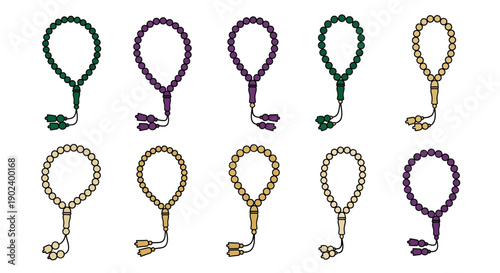Set of Islamic Prayer Beads Icons, Tasbih Vector Illustration for Ramadan and Eid Design