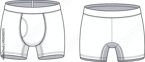 Men’s boxer briefs underwear front and back view illustration, comfortable elastic waistband innerwear garment modern textile apparel vector design