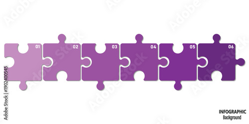 Six pieces puzzle infographic. Puzzle pieces vector set. Puzzle jigsaw on white background. Set of puzzle pieces. Vector illustration	
