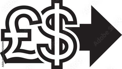Currency Exchange Symbol in Modern Flat Design with Black and White Color Scheme on Transparent Background for Financial Infographics