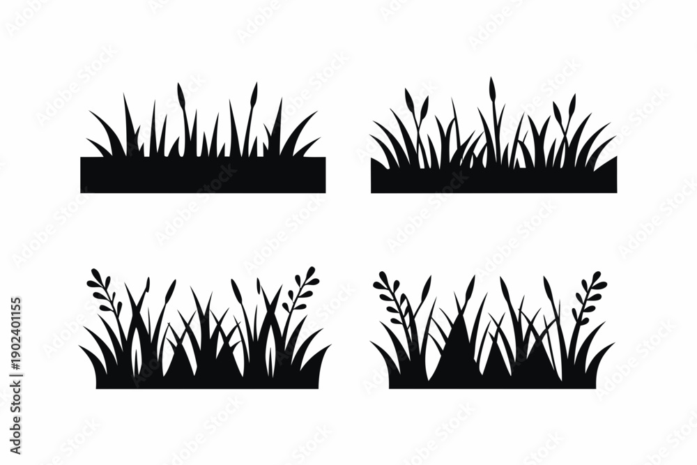 custom made wallpaper toronto digitalset of Grass & meadow silhouette vector illustration isolated on white background