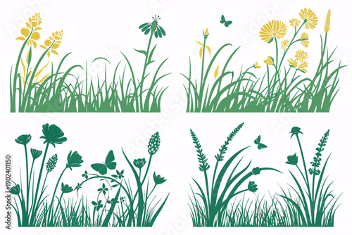 Meadow Grass Silhouette Vector, Outdoor Landscape Art