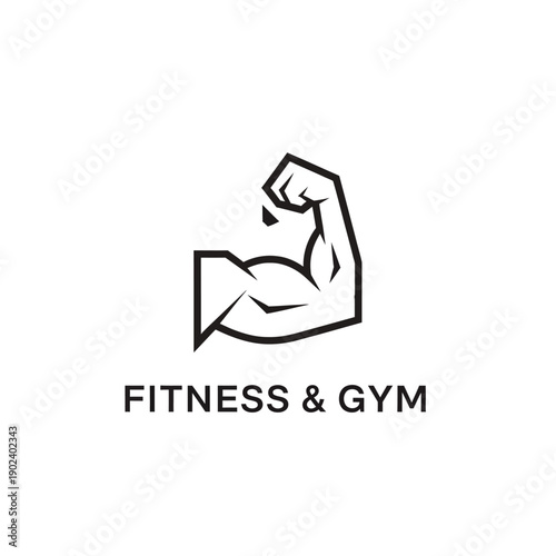 Illustration of a flexed arm symbolizing strength and fitness in a gym setting
