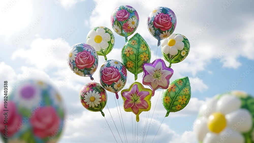 Obraz premium Colorful floral balloons floating in sky