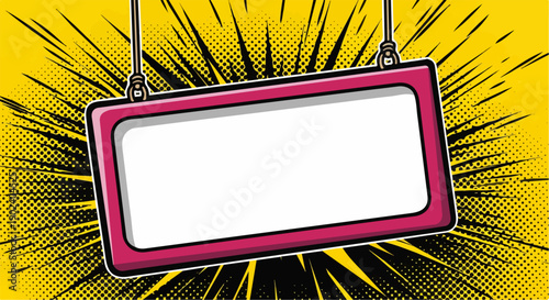 Blank comic speech bubble sign on a vibrant pop art yellow background.
