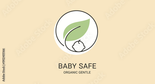 Minimalist logo design featuring a baby holding a green leaf symbolizing organic and gentle care.