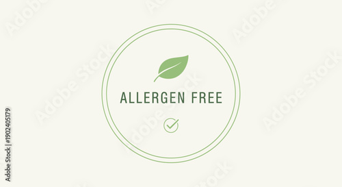 Minimalist allergen free label with green leaf and check mark.