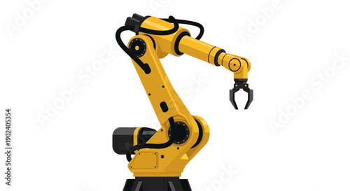 Yellow industrial robot arm isolated on white background