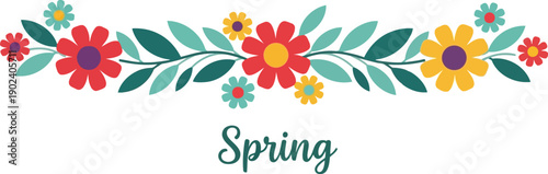 Spring floral border vector clipart with colorful flowers and leaves for seasonal design