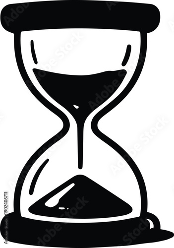 An hourglass stands, a symbolic visual of time slipping away, the sand cascading gracefully from top to bottom.