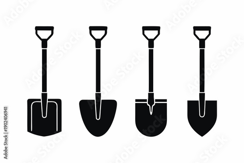 set of Gardening Shovel Icon Silhouette Vector Illustration, Yard Work Tool