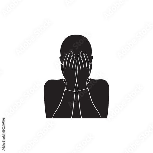 Person Covering Face with Hands Silhouette – Privacy, Shame, Guilt, Emotional Distress Concept