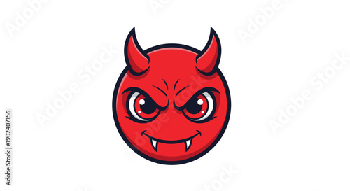 Red Devil Face Vector Illustration with Horns and Grinning Mouth, Evil Character Graphic for Halloween and Horror Themes