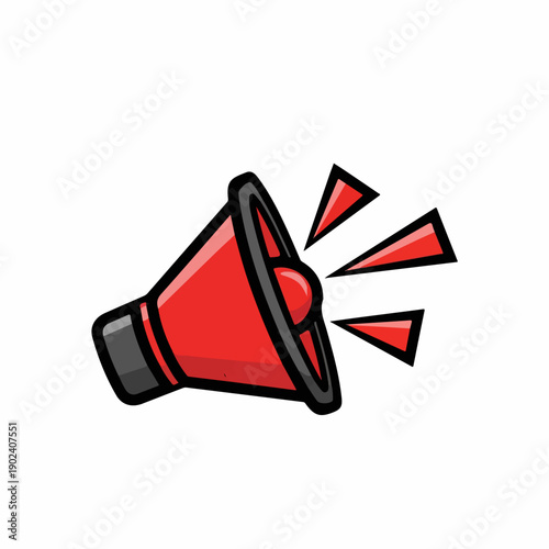 Red megaphone icon with sound waves, symbolizing announcement, alert, or comm...