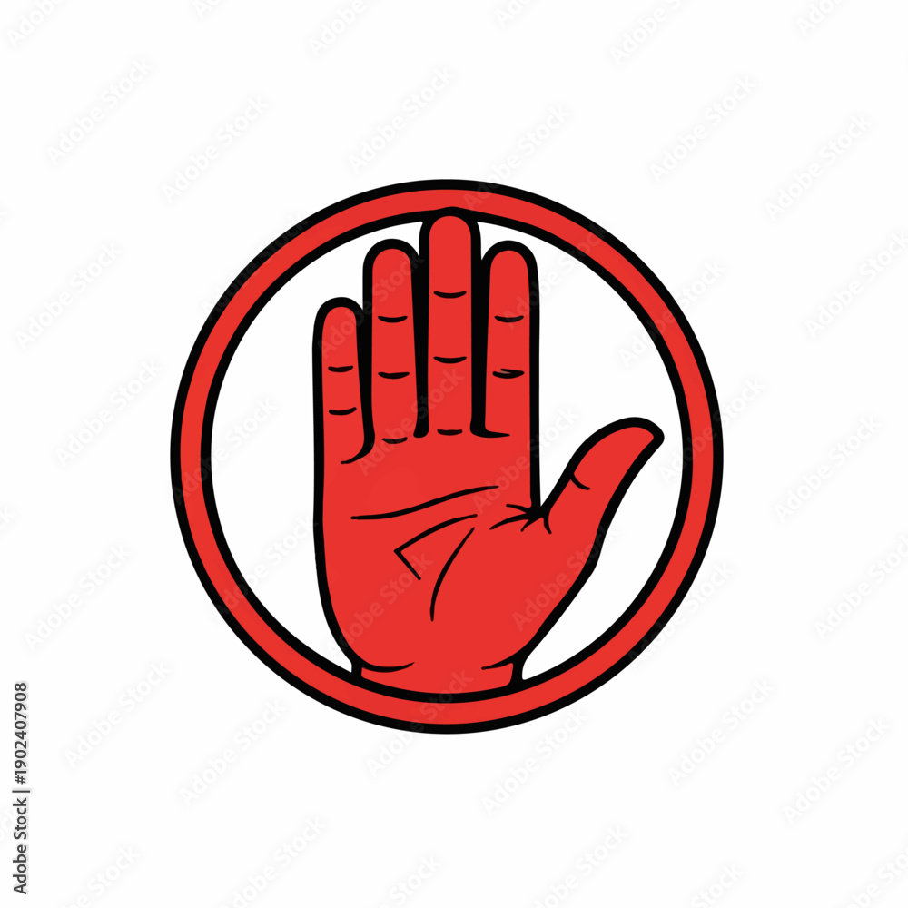 Obraz premium Red stop hand sign in a circle, symbolizing prohibition or warning.