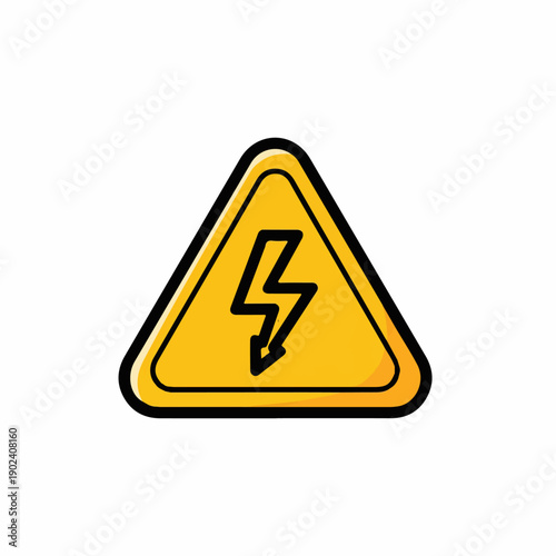 High voltage warning sign. Electrical hazard symbol in yellow triangle.