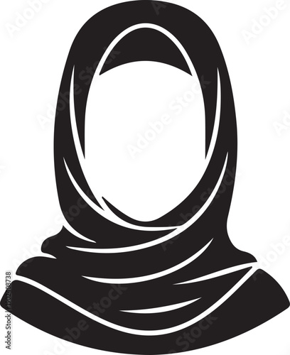 Minimalist Hijab Vector Icon - Muslim Woman Headscarf Illustration