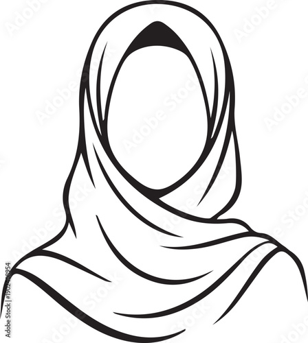 Hijab woman line art icon, minimalist muslim female avatar