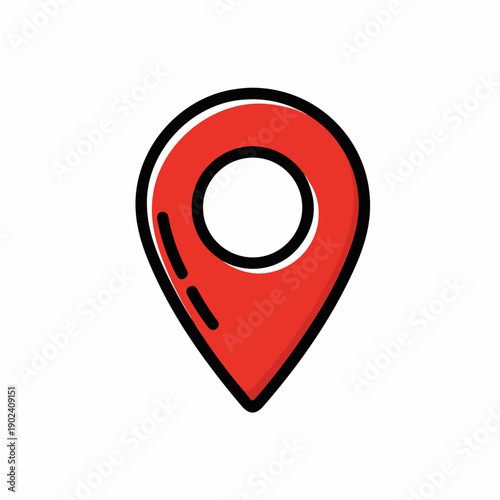 A simple, bold red map pin icon, symbolizing location and navigation.