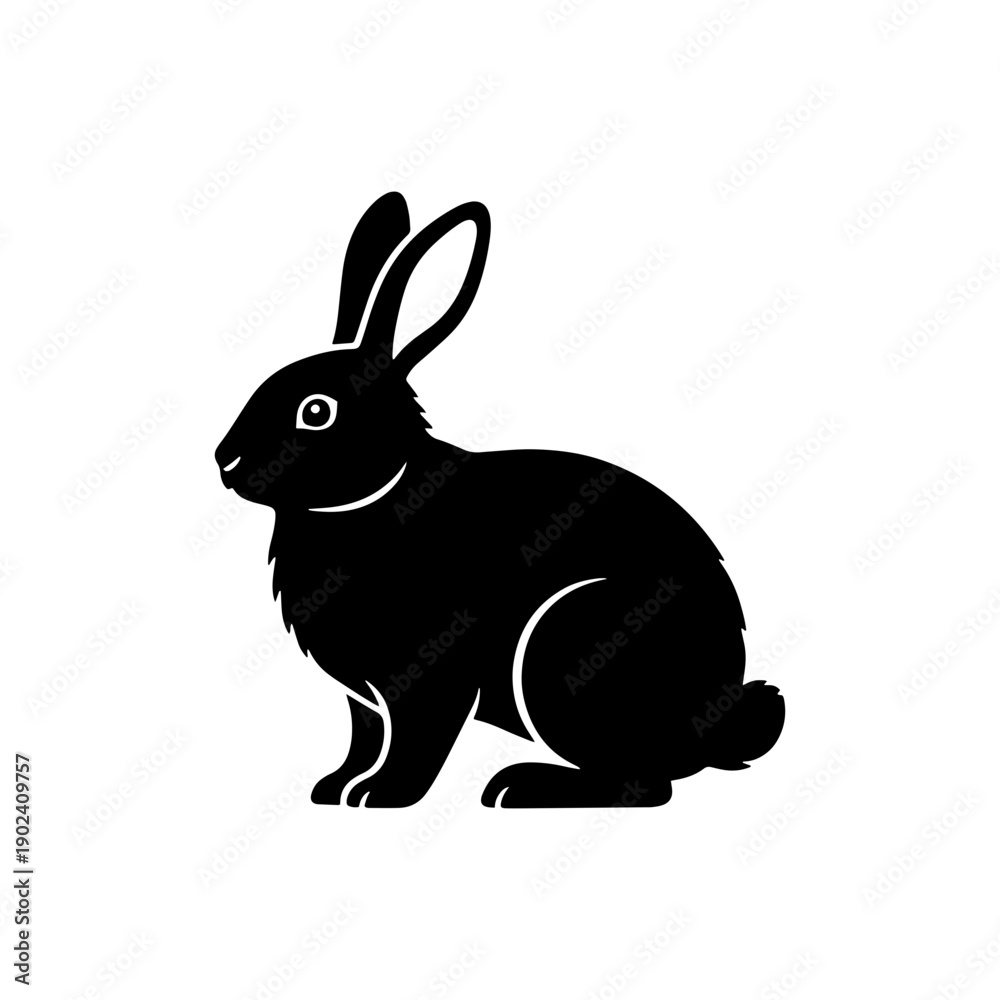 Fototapeta premium Professional black rabbit silhouette isolated on white. Ideal for Easter designs, minimalist logos, wildlife icons, and nature-themed graphics.