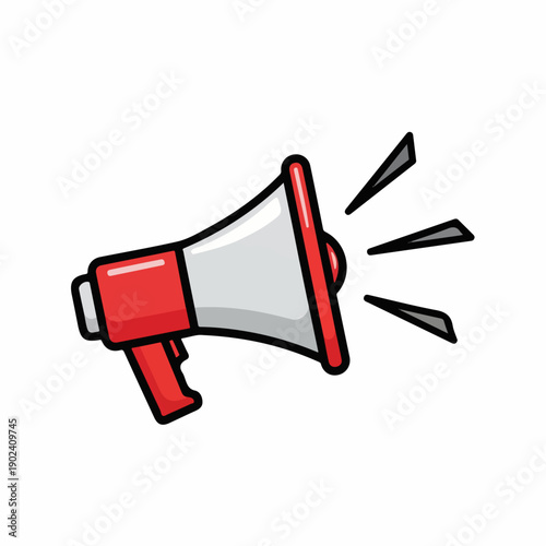 Vibrant red megaphone broadcasting sound waves, a symbol of communication and...