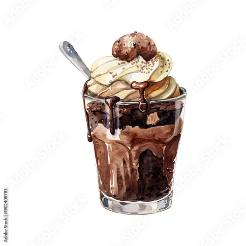 chocolate brownie sundae hand drawn vector illustration