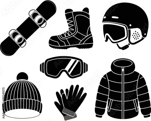 Snowboarding equipment and clothing for winter sports enthusiasts in action one sentence