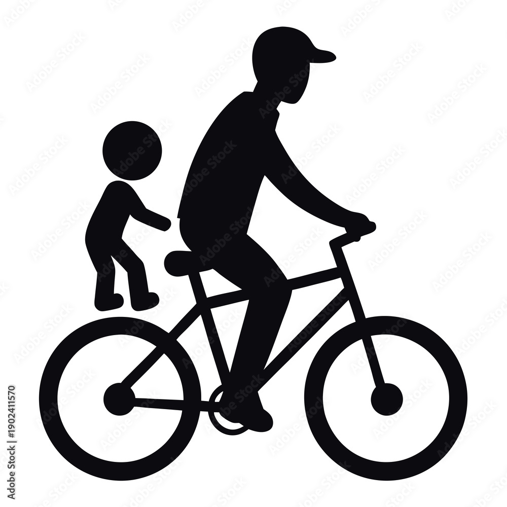 Obraz premium Flat black-silhouette of a child-ride a bicycle 