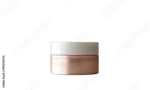A small rose gold jar with a white lid on a plain transparent background